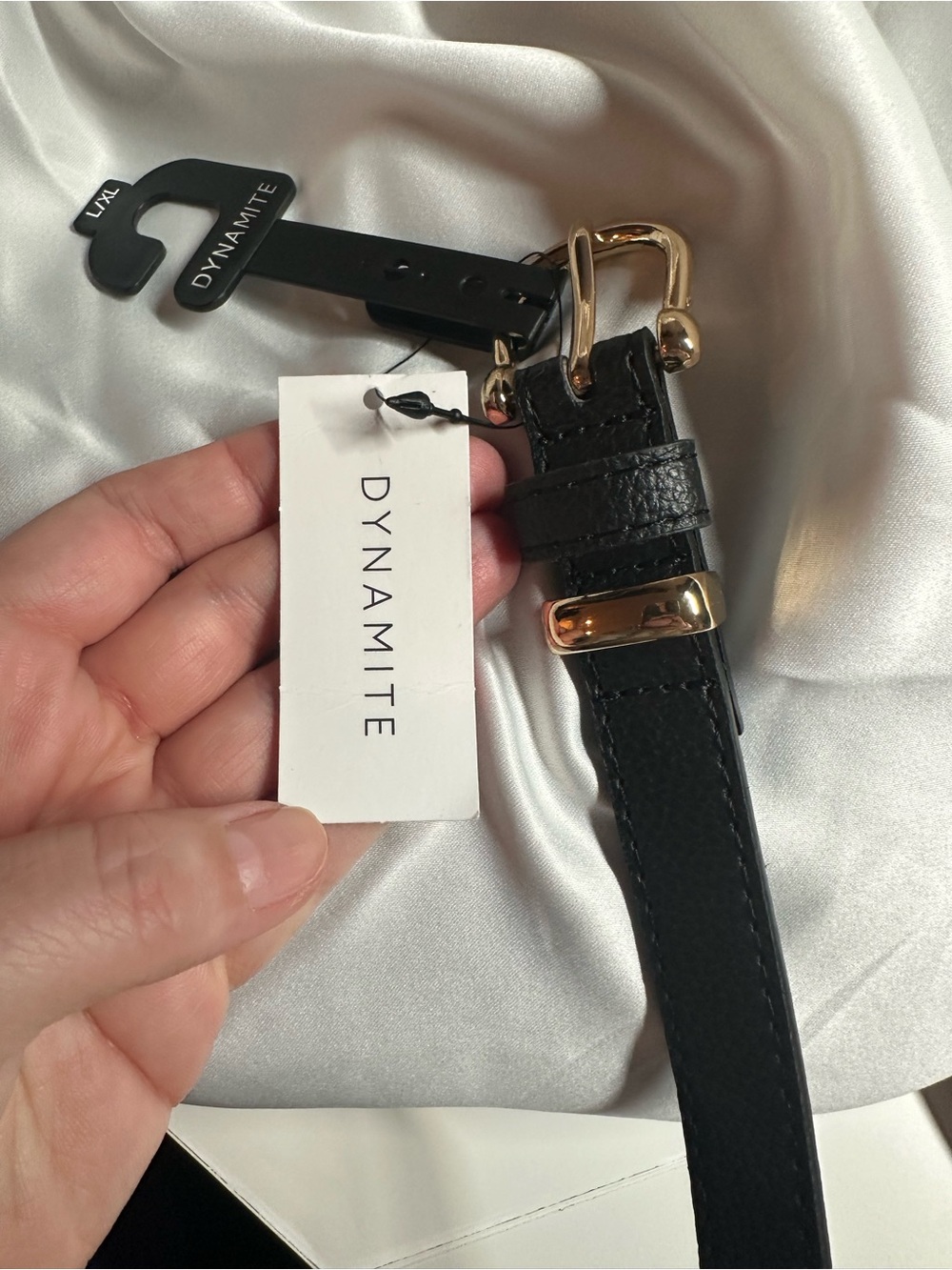 Dynamite Black faux Leather Belt with Gold-Tone Buckle